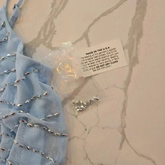 NWT Xscape Beaded Blouson Mesh Mini Party Cocktail Dress Size 6 Light Blue - Picture 9 of 14